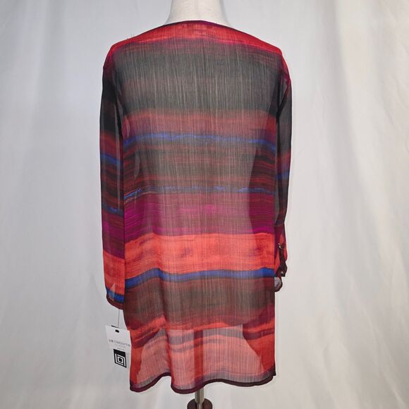Liz Claiborne Petites Sunset Sheer Tunic Length Blouse Size Petite Large - Picture 6 of 8